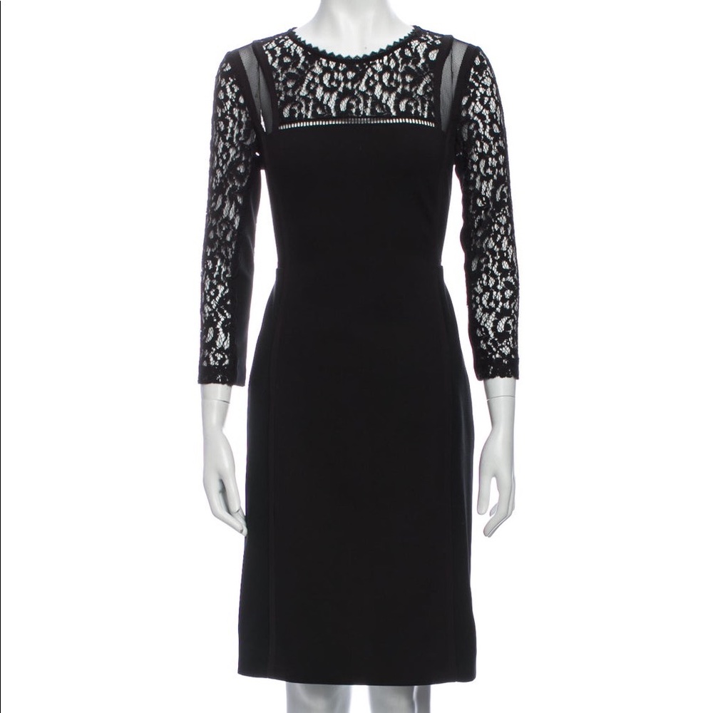 Women’s Rebecca Taylor Black Fitted Dress with Lace Long Sleeves Size 6